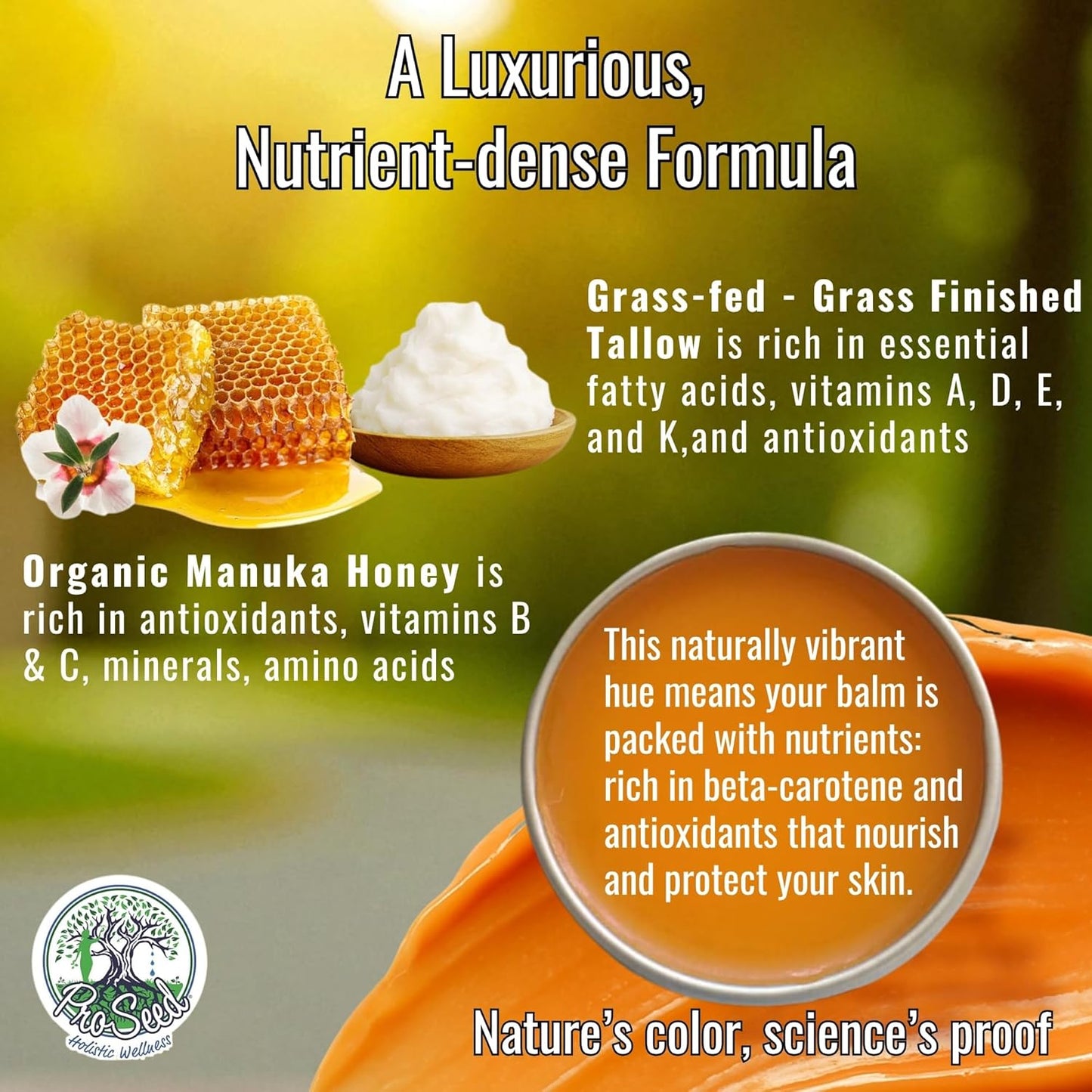 ProSeed Manuka Honey Unwhipped Tallow Balm – Handmade Grass-Fed Beef Moisturizer with Frankincense,