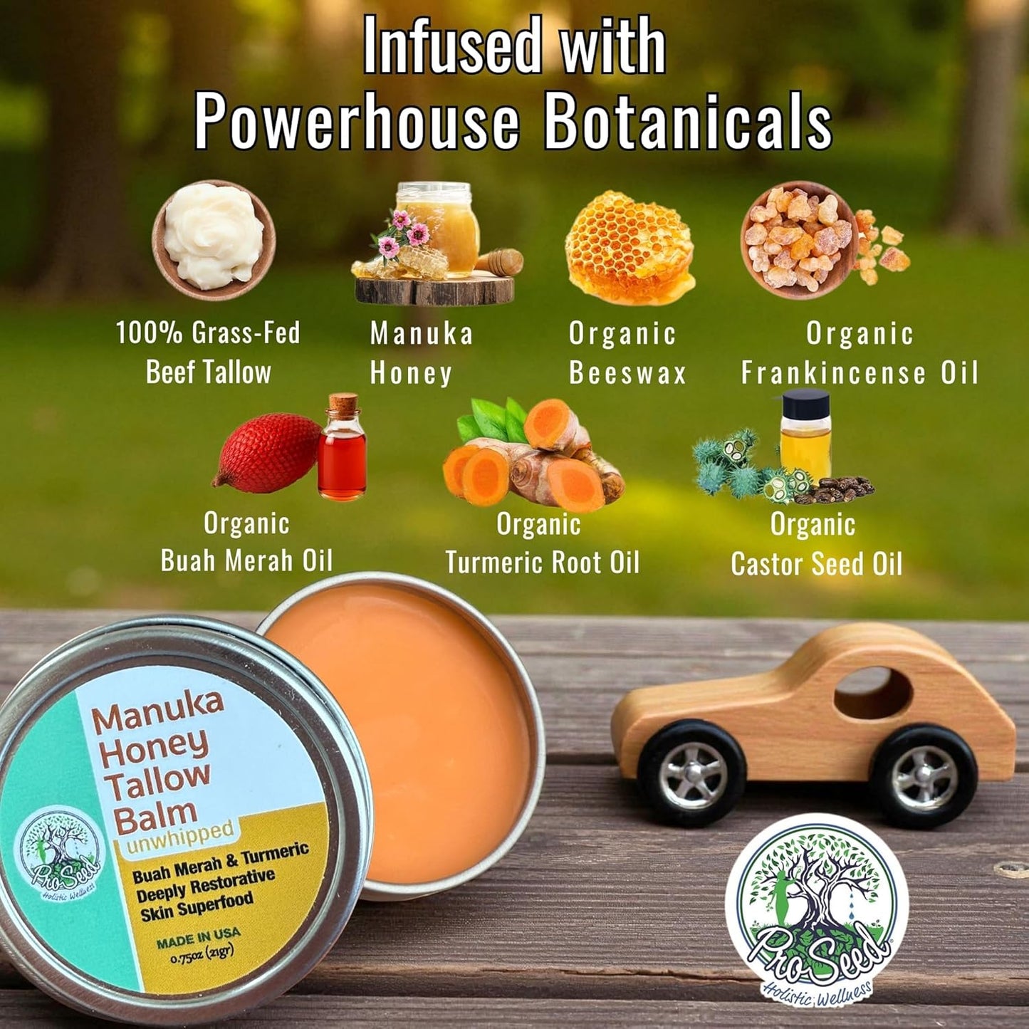 ProSeed Manuka Honey Unwhipped Tallow Balm – Handmade Grass-Fed Beef Moisturizer with Frankincense,
